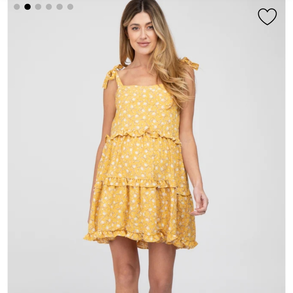 Pinkblush Yellow Floral Tiered Maternity Mini Dress - Small